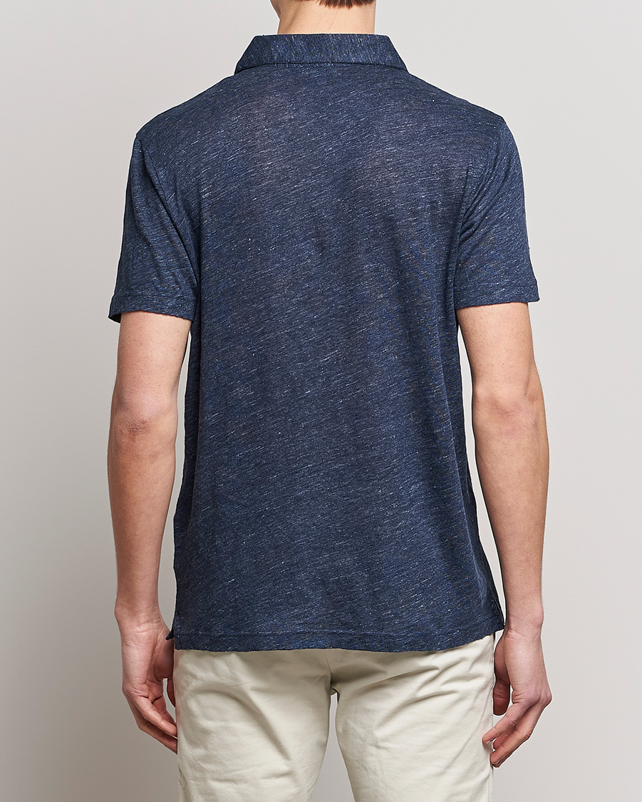 Men | Polo Shirts | Sunspel | Linen Polo Shirt Navy Melange