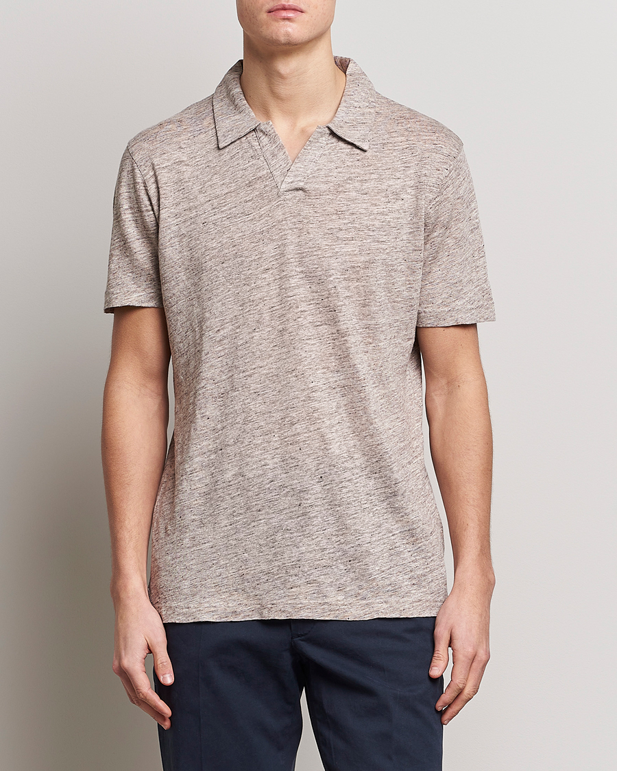 Men | Polo Shirts | Sunspel | Linen Polo Shirt Oatmeal Melange