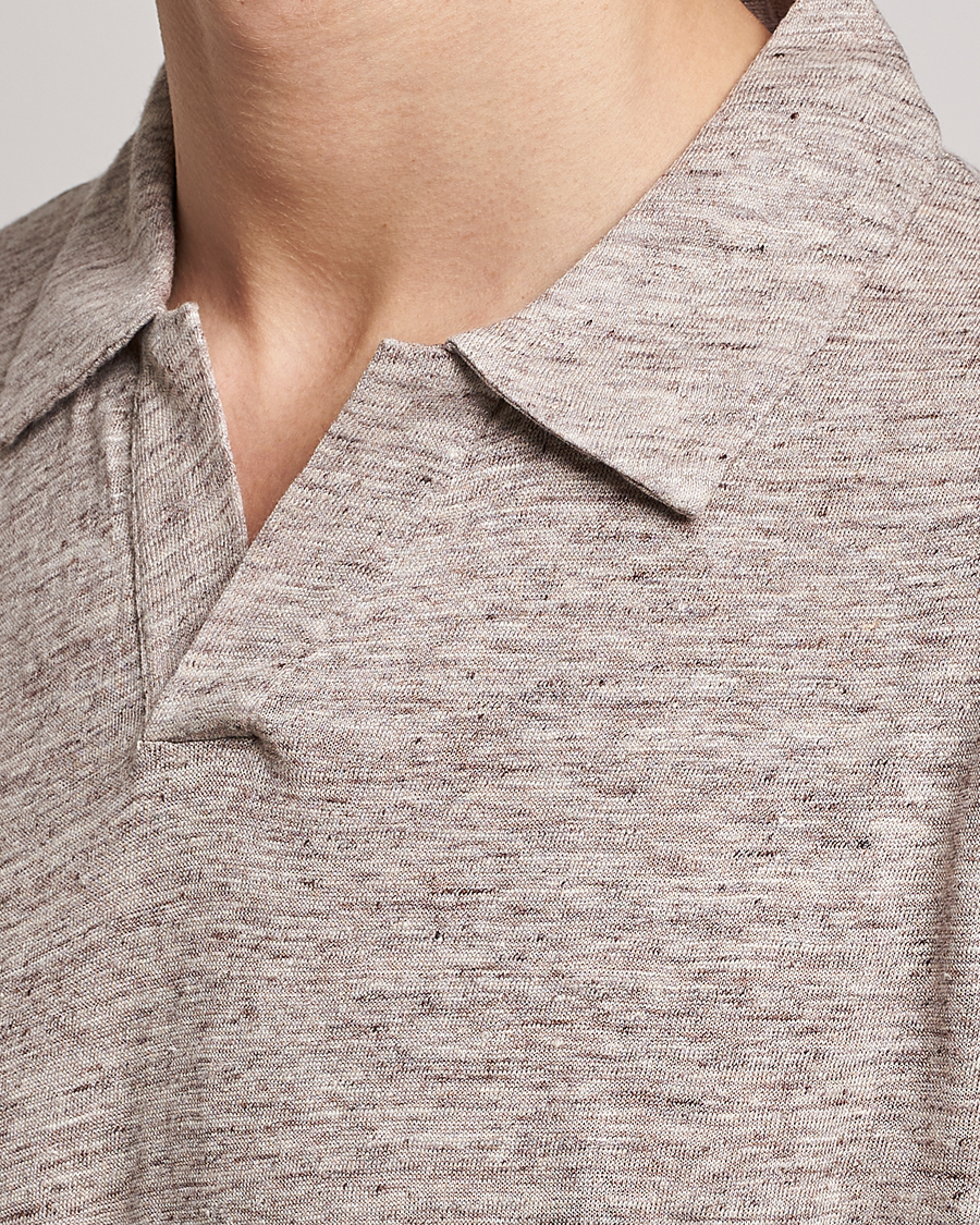 Men | Polo Shirts | Sunspel | Linen Polo Shirt Oatmeal Melange