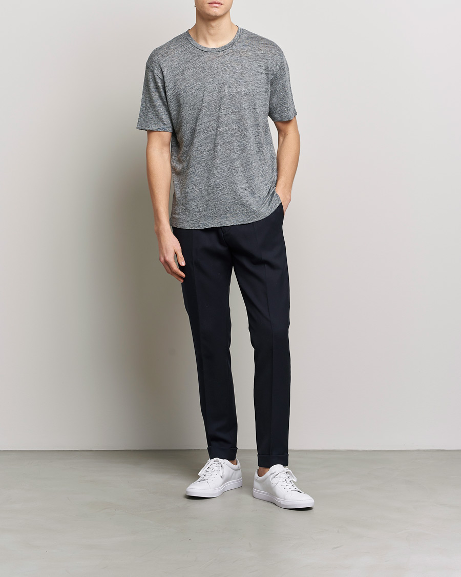 Men | T-Shirts | Sunspel | Linen T-Shirt Mid Grey Melange