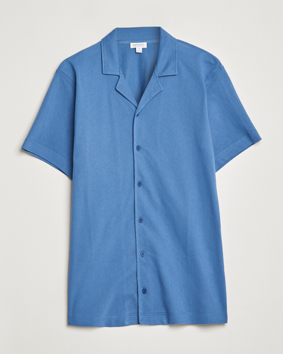 Men | Polo Shirts | Sunspel | Riviera Resort Shirt Blue Stone