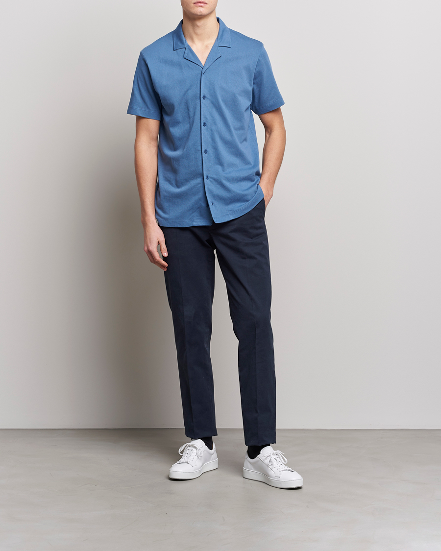 Men | Polo Shirts | Sunspel | Riviera Resort Shirt Blue Stone