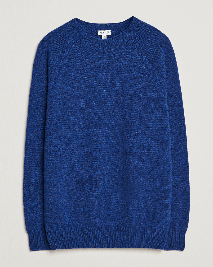 Men | Sweaters & Knitwear | Sunspel | Lambswool Crewneck Space Blue