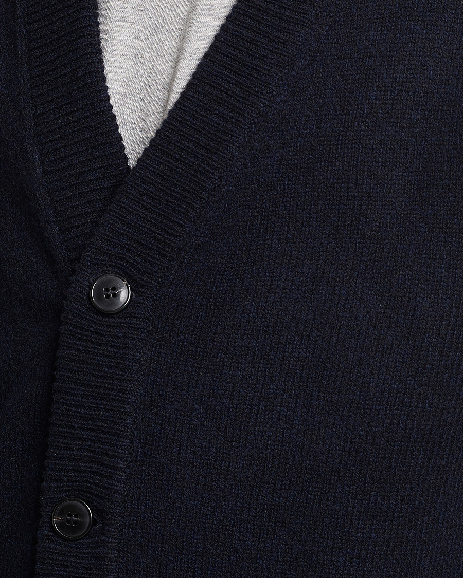 Men | Sweaters & Knitwear | Sunspel | Lambswool Cardigan Dark Navy Mouline