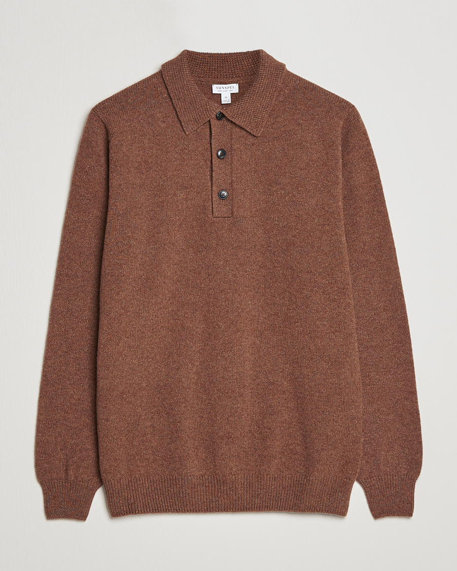 Men | Sweaters & Knitwear | Sunspel | Lambswool Poloshirt Pecan
