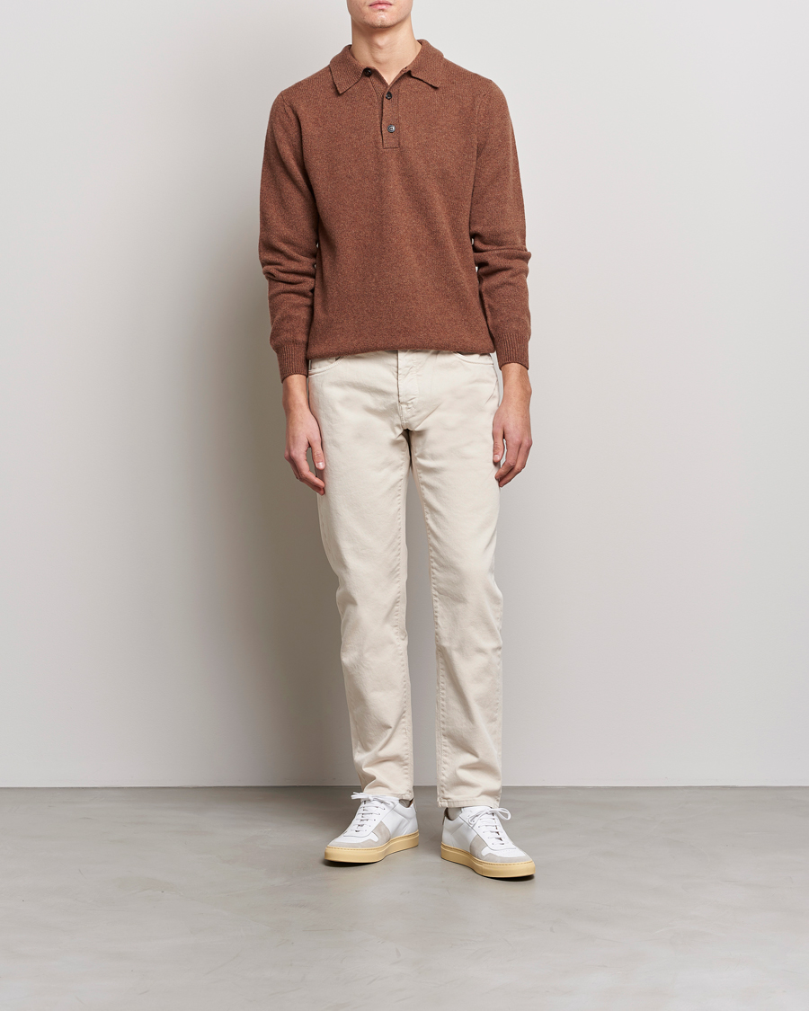 Men | Sweaters & Knitwear | Sunspel | Lambswool Poloshirt Pecan