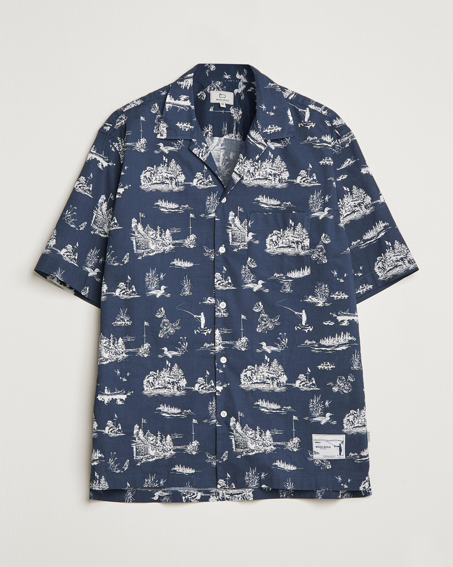 Men | Shirts | Woolrich | Zavikon Printed Short Sleeve Resort Shirt Melton Blue