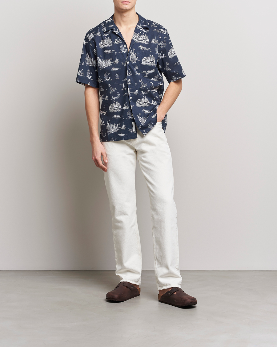 Men | Shirts | Woolrich | Zavikon Printed Short Sleeve Resort Shirt Melton Blue