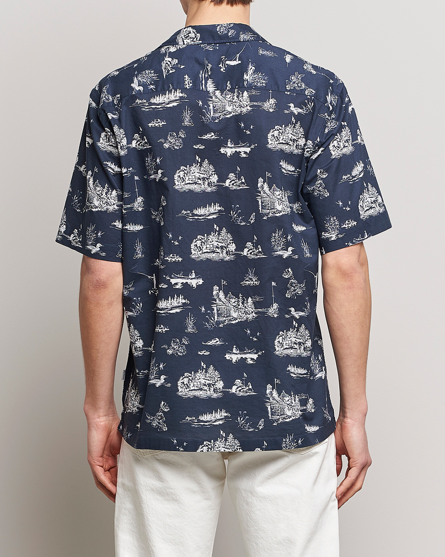 Men | Shirts | Woolrich | Zavikon Printed Short Sleeve Resort Shirt Melton Blue