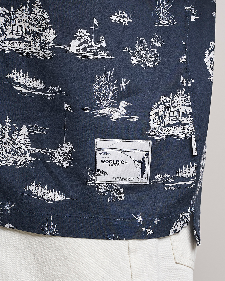 Men | Shirts | Woolrich | Zavikon Printed Short Sleeve Resort Shirt Melton Blue