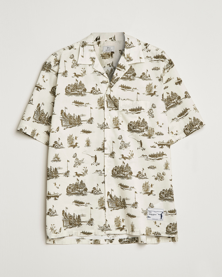 Men | Shirts | Woolrich | Zavikon Printed Short Sleeve Resort Shirt Milky Cream