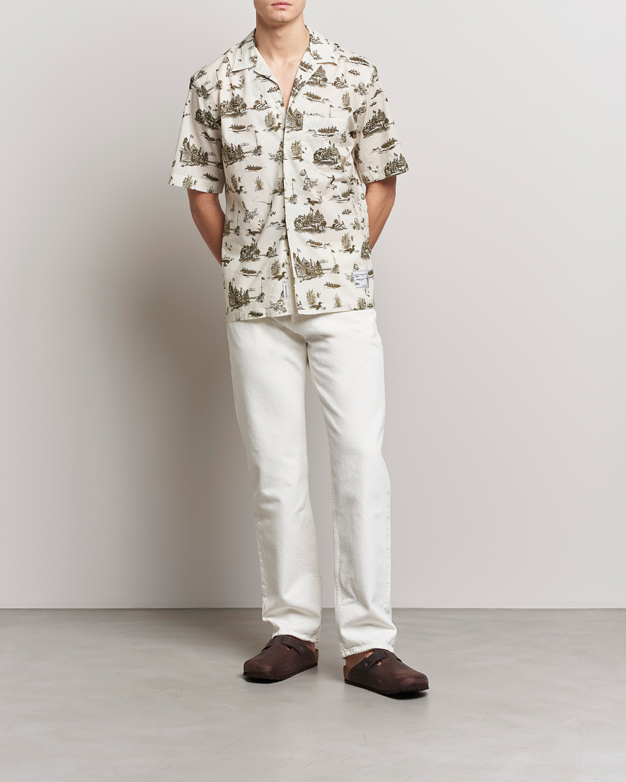 Men | Shirts | Woolrich | Zavikon Printed Short Sleeve Resort Shirt Milky Cream