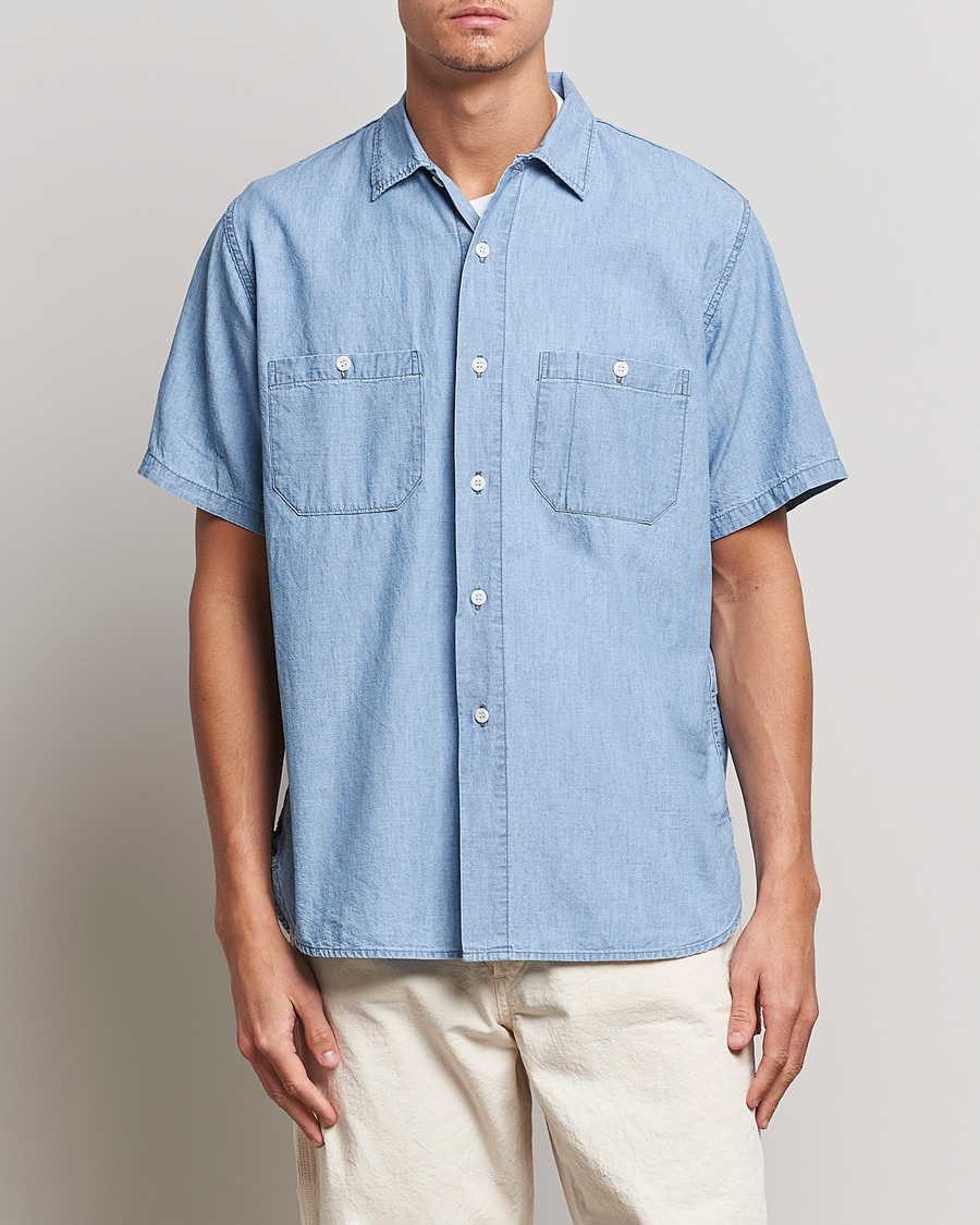 Men | Japanese Department | orSlow | Chambray Short Sleeve Work Shirt Light Blue