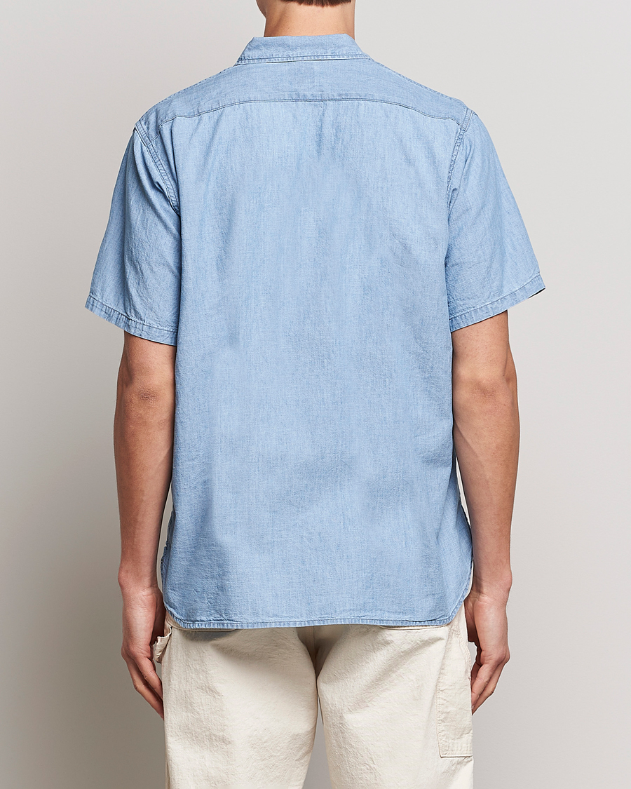 Men | Shirts | orSlow | Chambray Short Sleeve Work Shirt Light Blue