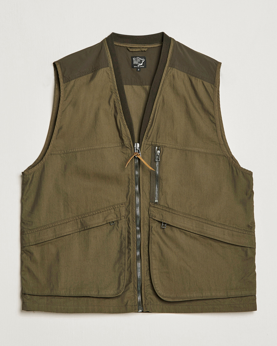 Men | Gilets | orSlow | Cotton Nylon Utility Vest Army Green