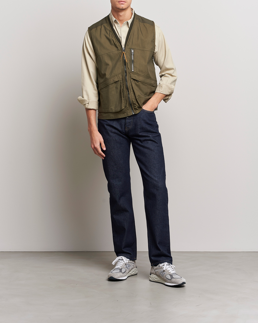Men | Gilets | orSlow | Cotton Nylon Utility Vest Army Green