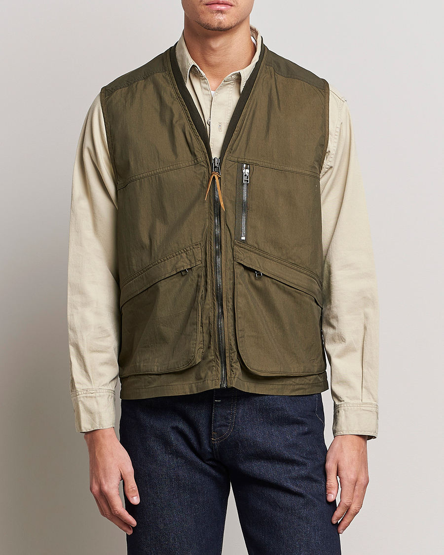Men | Gilets | orSlow | Cotton Nylon Utility Vest Army Green