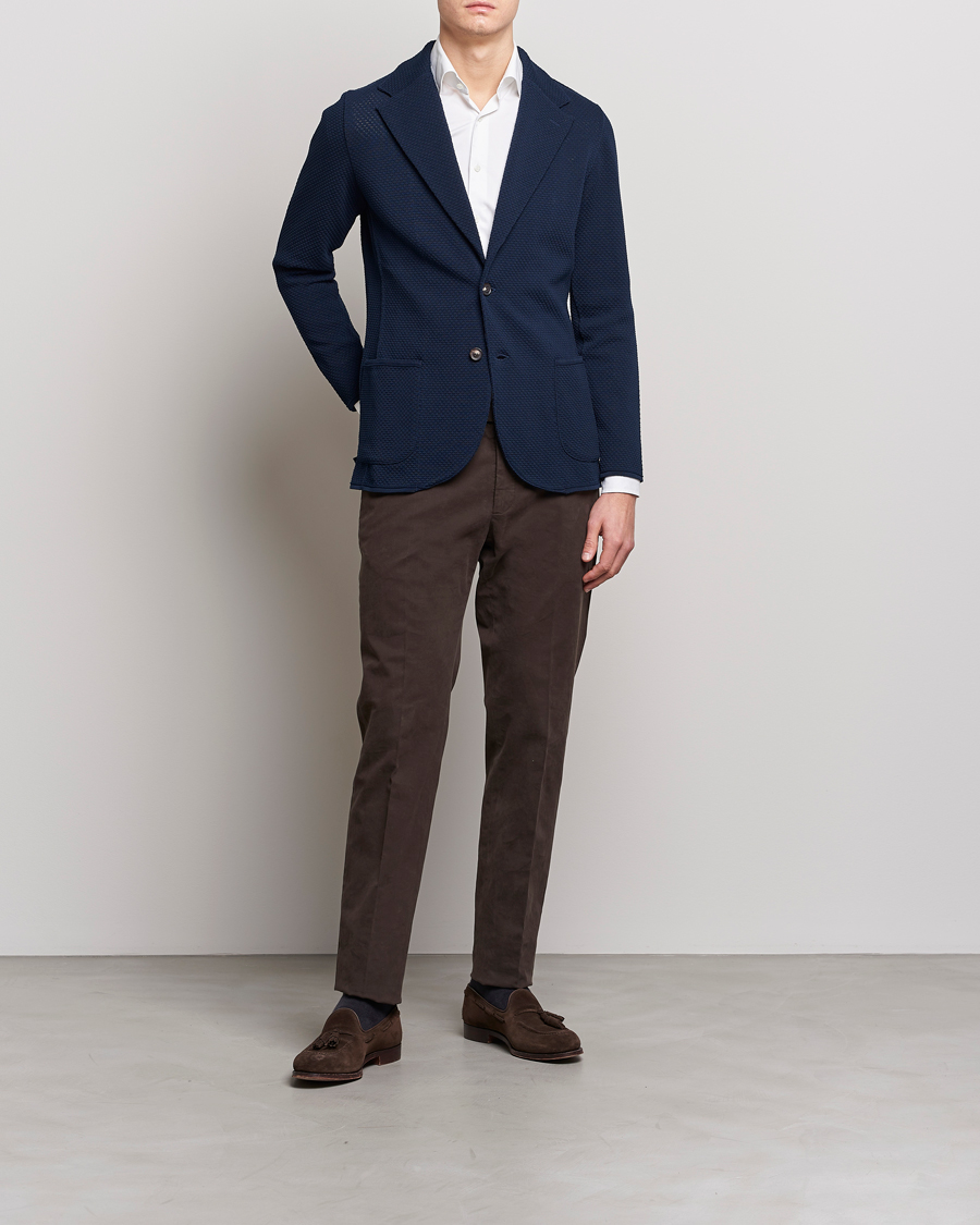 Men | Blazers | Lardini | Knitted Structure Cotton Blazer Navy