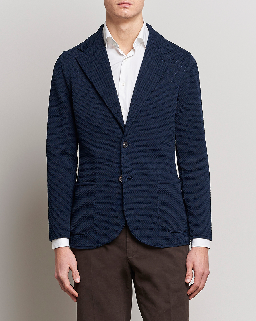 Men | Blazers | Lardini | Knitted Structure Cotton Blazer Navy