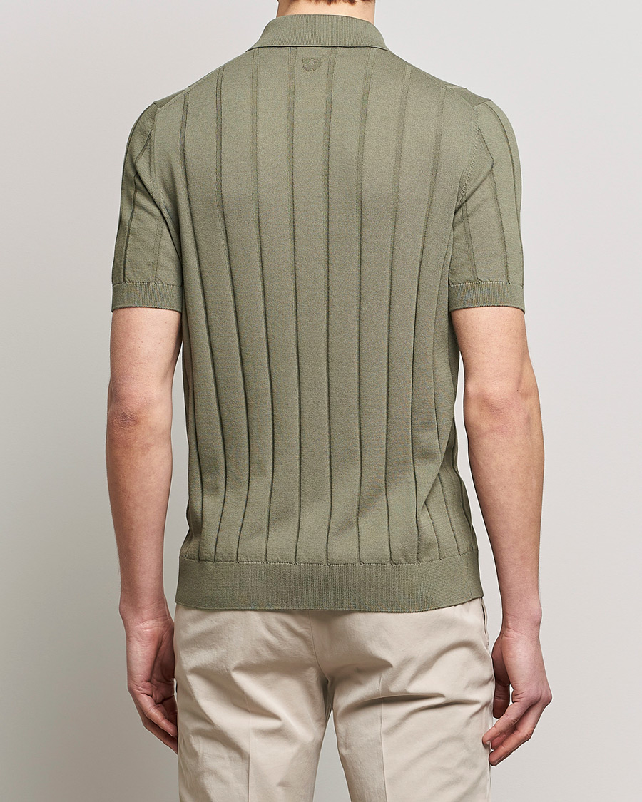 Men | Shirts | Lardini | Short Sleeve Knitted Cotton Crèpe Shirt Olive