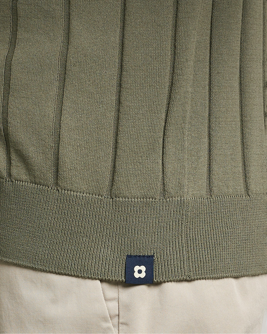 Men | Shirts | Lardini | Short Sleeve Knitted Cotton Crèpe Shirt Olive