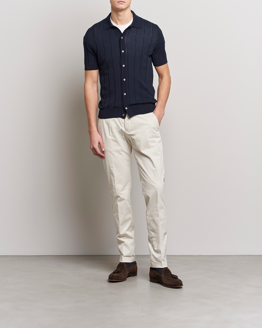 Men | Shirts | Lardini | Short Sleeve Knitted Cotton Crèpe Shirt Navy
