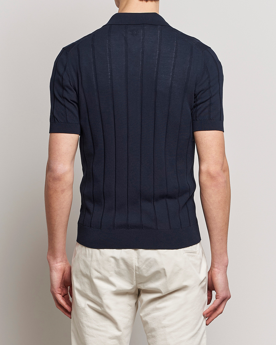 Men | Shirts | Lardini | Short Sleeve Knitted Cotton Crèpe Shirt Navy