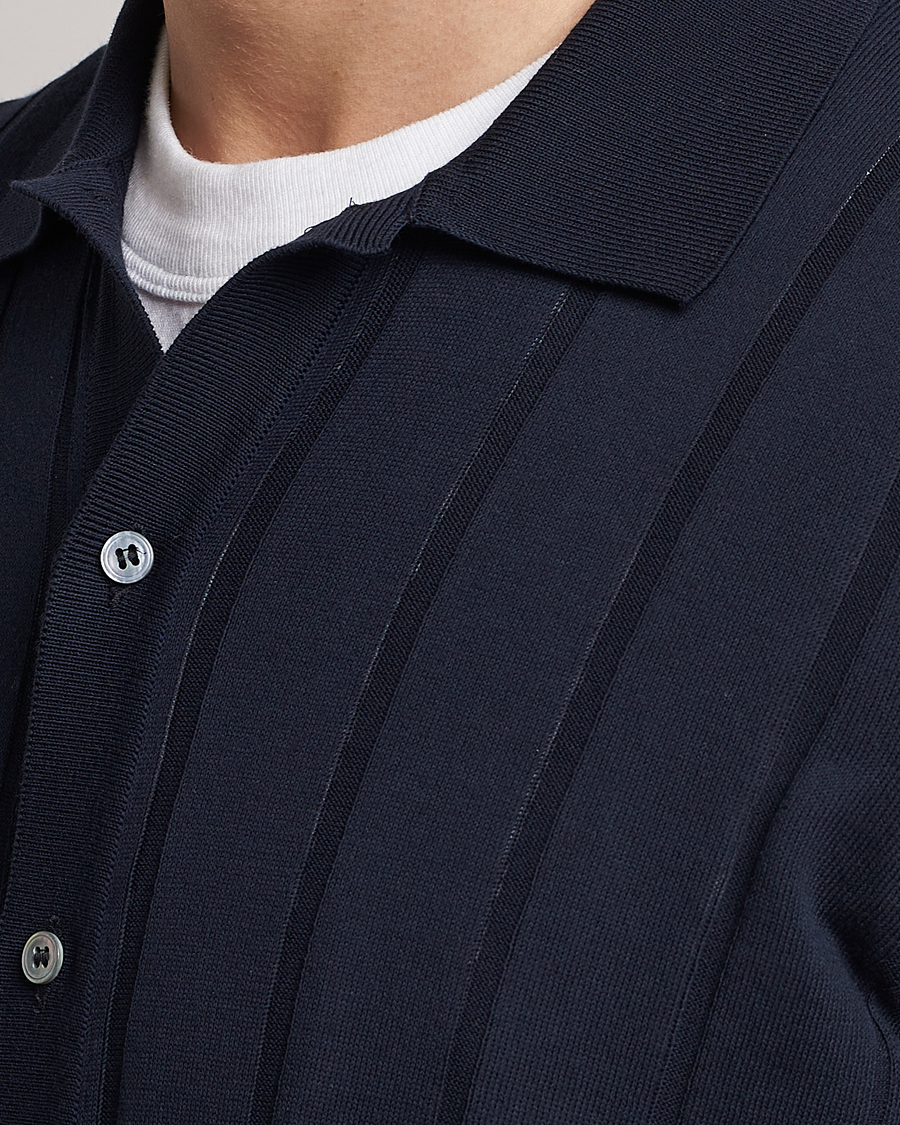 Lardini Short Sleeve Knitted Cotton Crèpe Shirt Navy at CareOfCarl.com