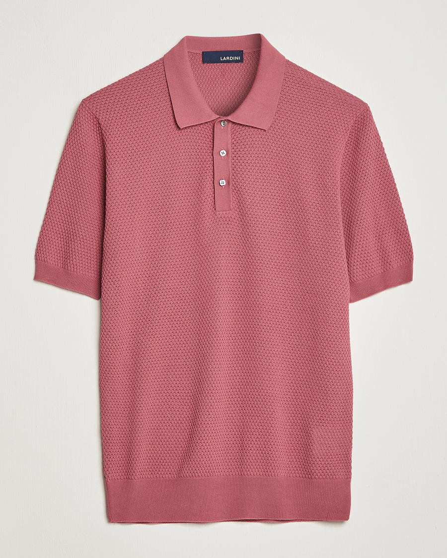 Men | Polo Shirts | Lardini | Short Sleeve Knitted Structure Cotton Polo Soft Pink
