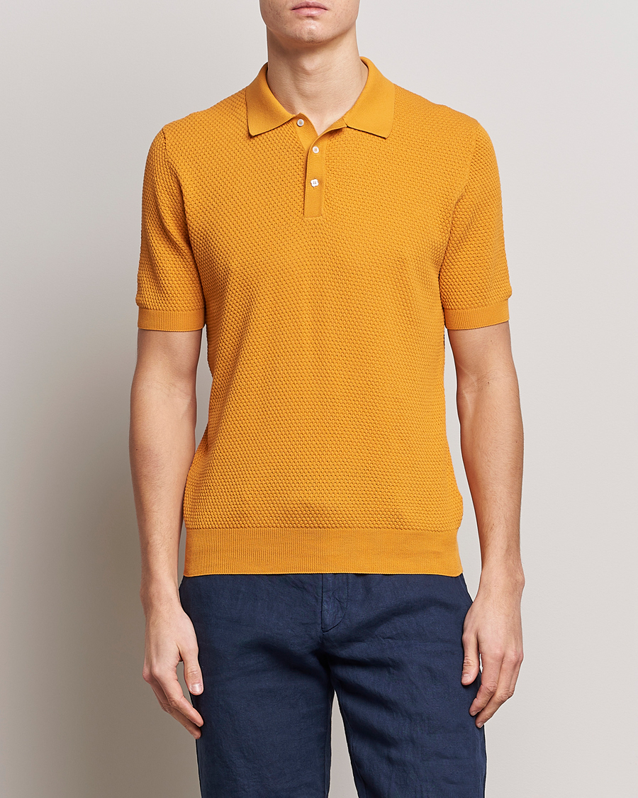 Men | Lardini | Lardini | Short Sleeve Knitted Structure Cotton Polo Orange