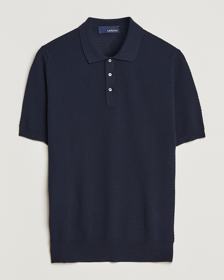 Men | Polo Shirts | Lardini | Short Sleeve Knitted Structure Cotton Polo Navy