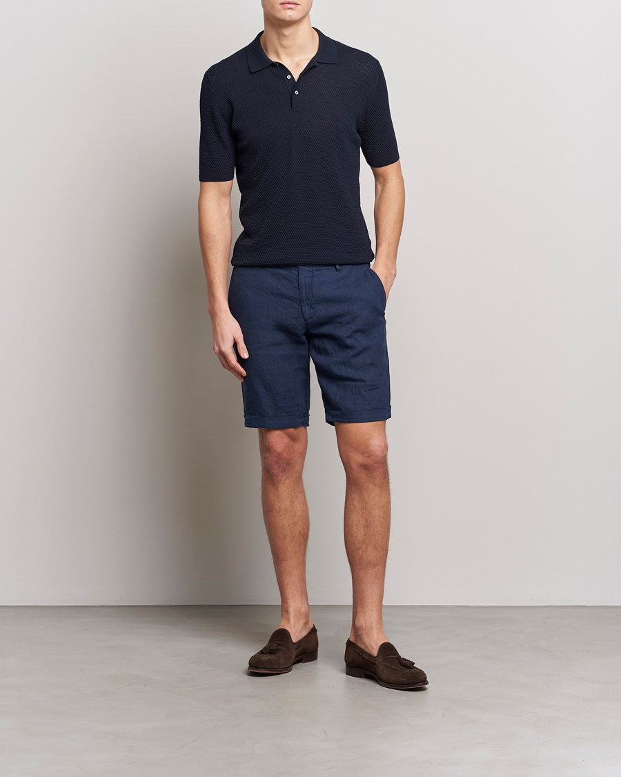 Men | Polo Shirts | Lardini | Short Sleeve Knitted Structure Cotton Polo Navy