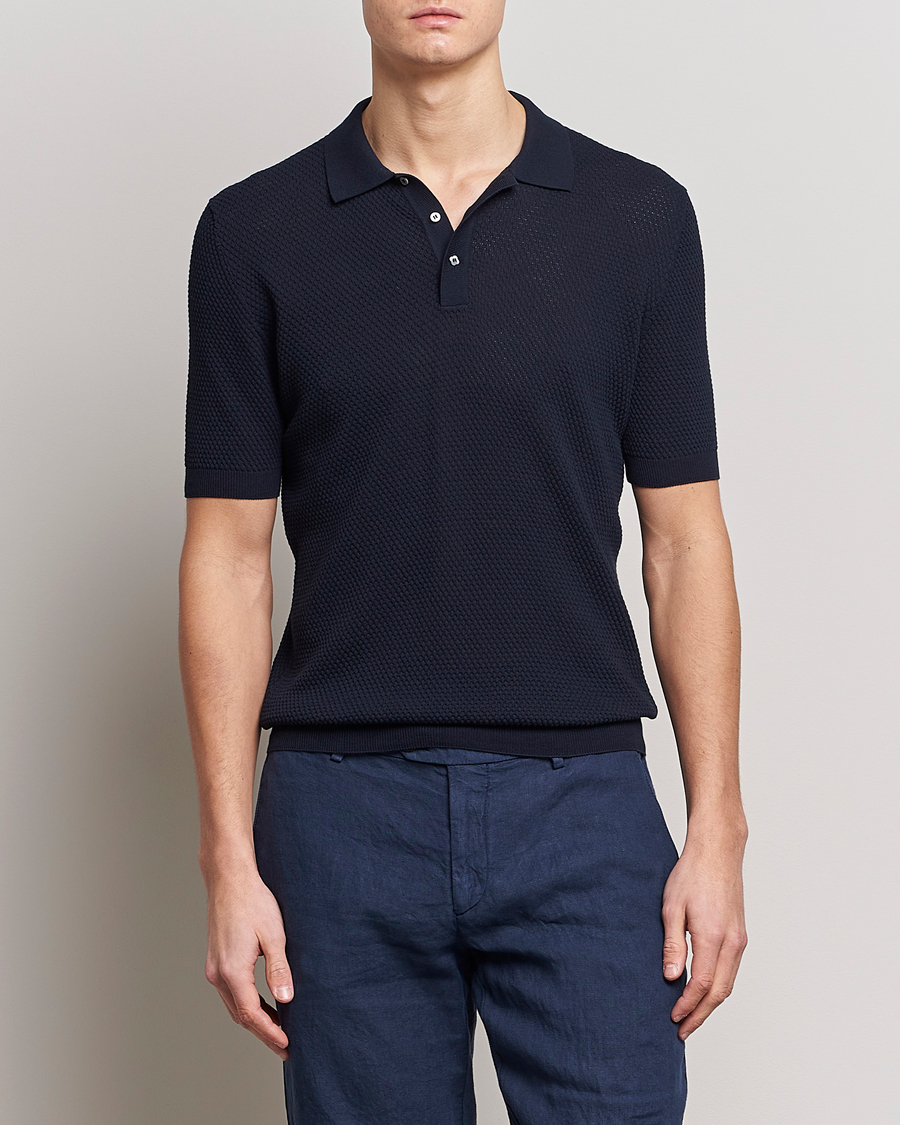 Men |  | Lardini | Short Sleeve Knitted Structure Cotton Polo Navy