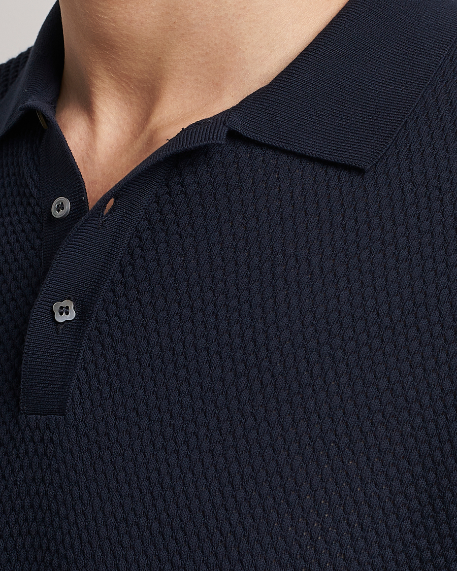 Men | Polo Shirts | Lardini | Short Sleeve Knitted Structure Cotton Polo Navy