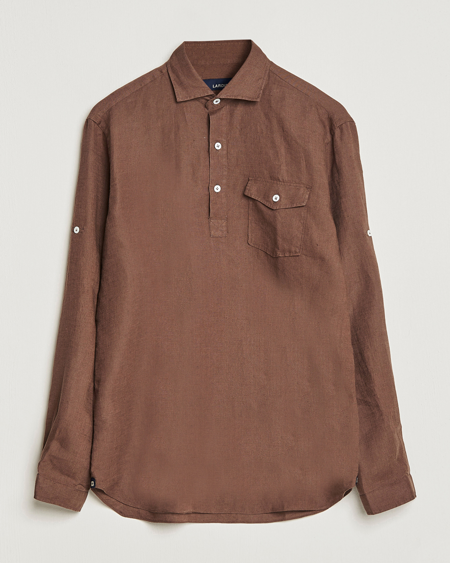 Men | Shirts | Lardini | Relaxed Linen Popover Shirt Brown