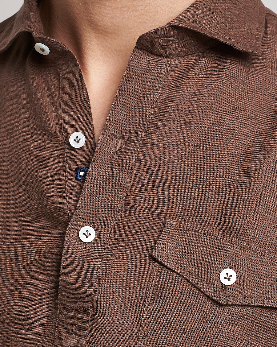 Men | Shirts | Lardini | Relaxed Linen Popover Shirt Brown