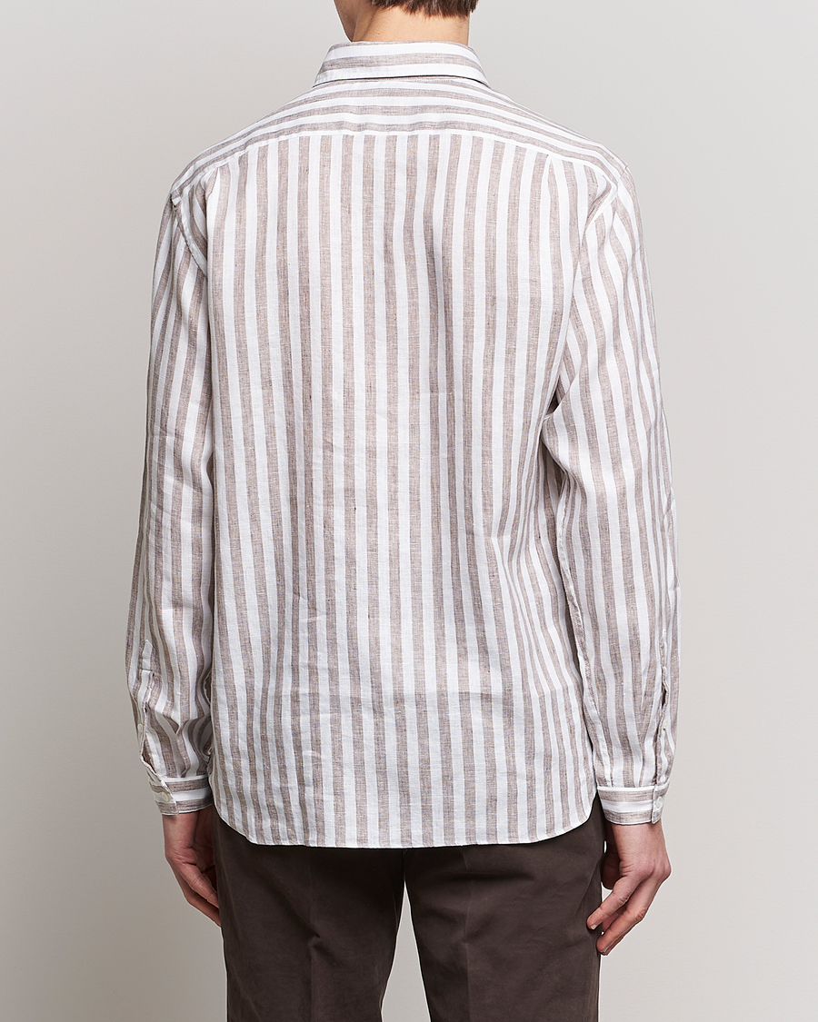 Men | Shirts | Lardini | Relaxed Striped Linen Popover Shirt Brown/White