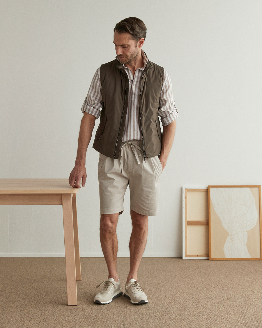 Men | Shirts | Lardini | Relaxed Striped Linen Popover Shirt Brown/White