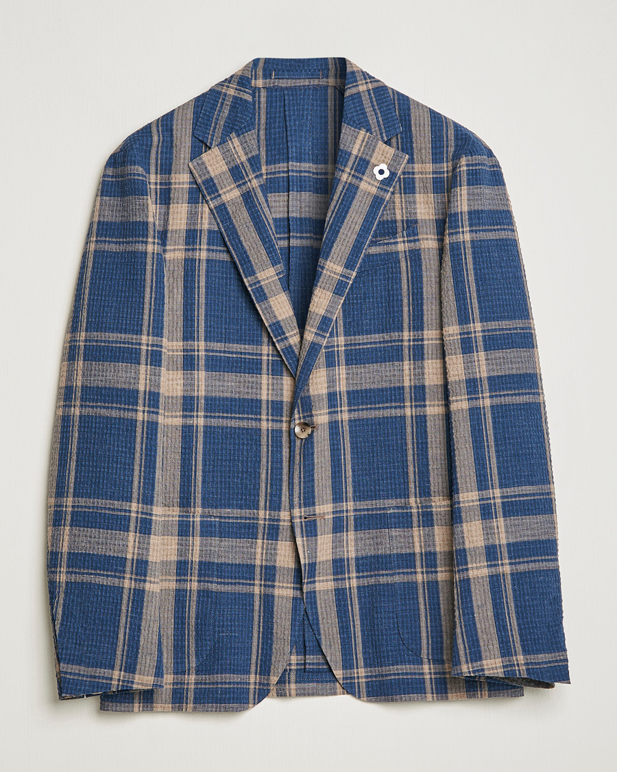 Men | Blazers | Lardini | Cotton/Linen Melange Seersucker Blazer Navy