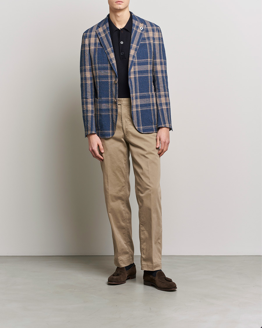 Men | Blazers | Lardini | Cotton/Linen Melange Seersucker Blazer Navy