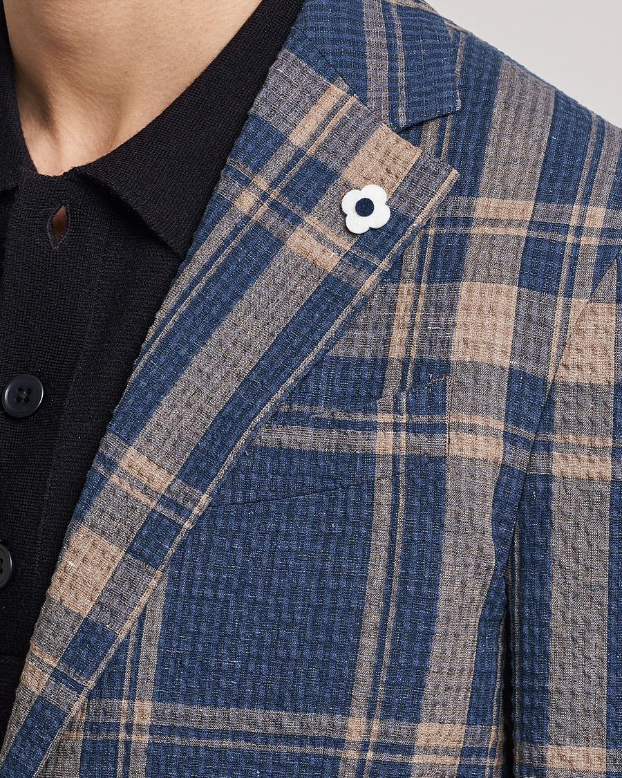Men | Blazers | Lardini | Cotton/Linen Melange Seersucker Blazer Navy