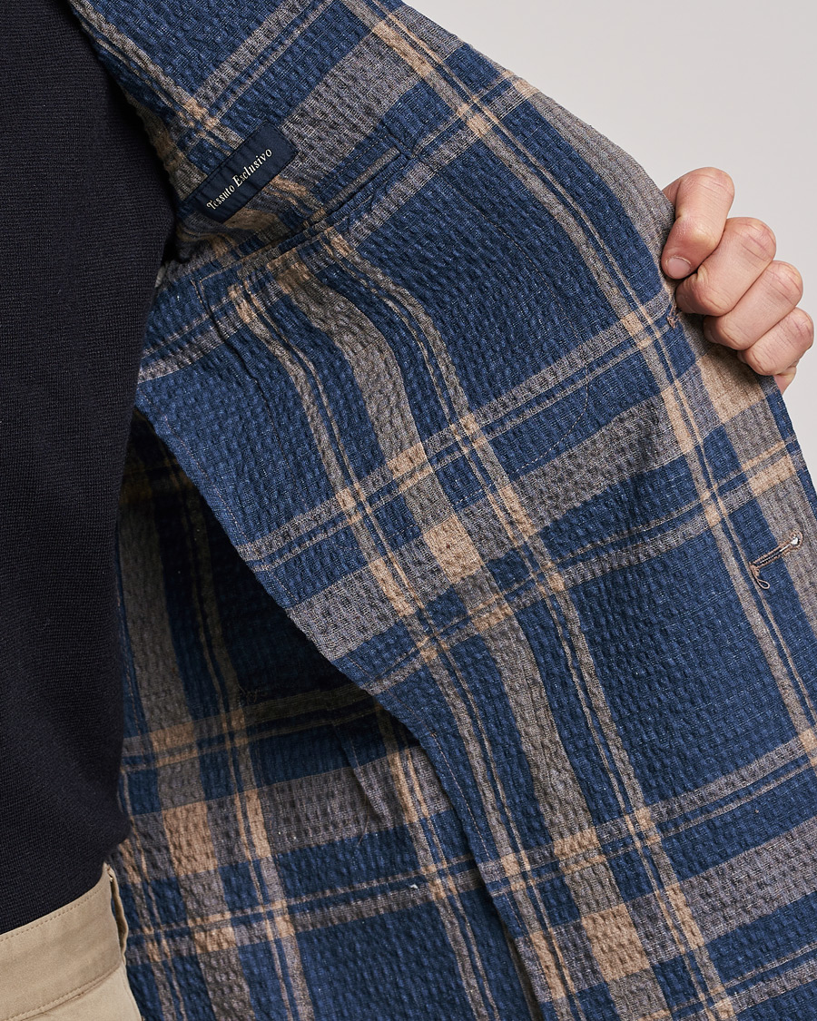 Men | Blazers | Lardini | Cotton/Linen Melange Seersucker Blazer Navy