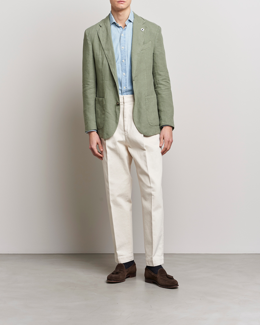 Men | Blazers | Lardini | Patch Pocket Linen Blazer Olive
