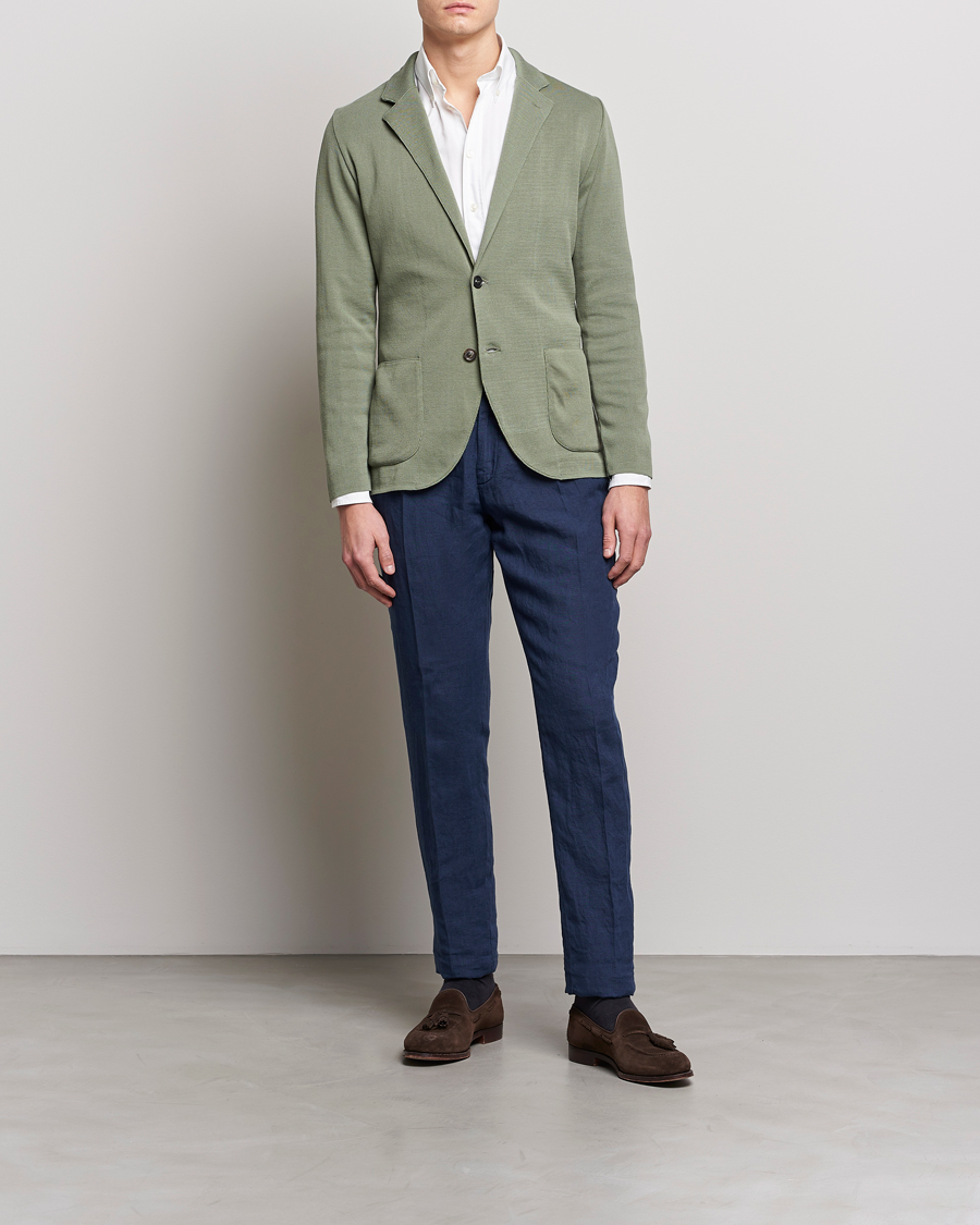 Men | Trousers | Lardini | Pleated Linen Trousers Navy