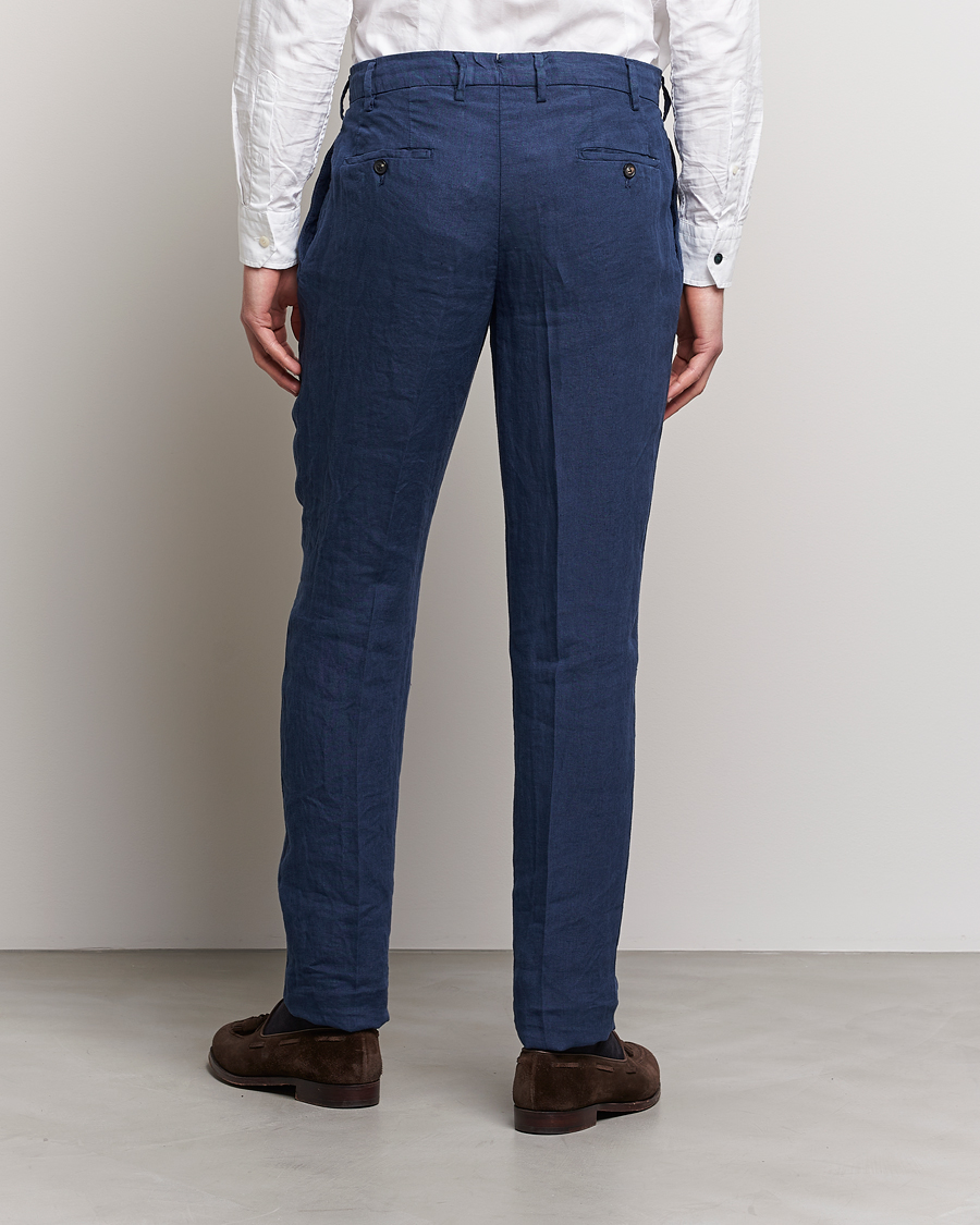 Men | Trousers | Lardini | Pleated Linen Trousers Navy