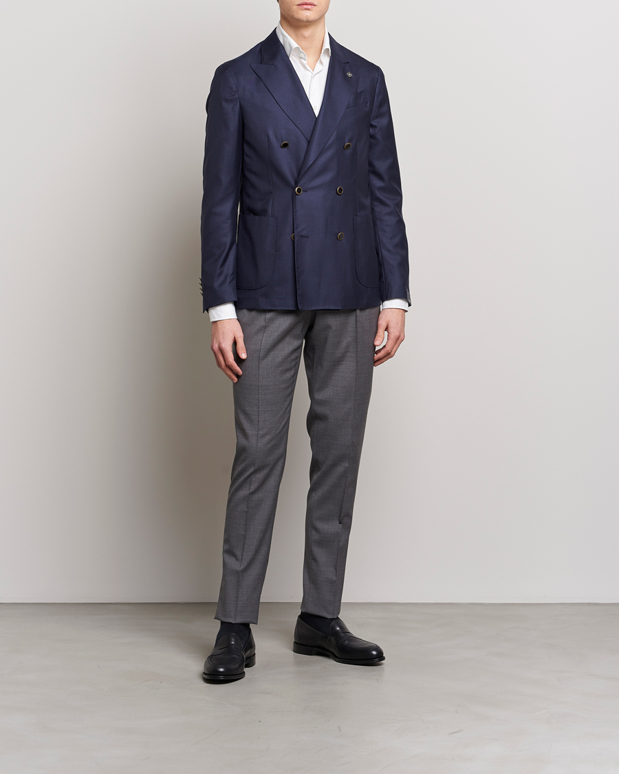 Men | Blazers | Lardini | Soft Double Breasted Cashmere/Silk Blazer Navy