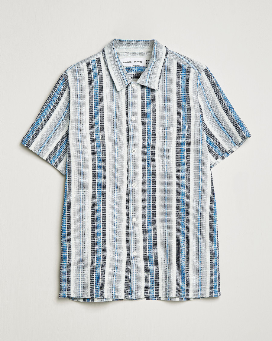 Men | Shirts | Samsøe Samsøe | Samsøe & Samsøe Avan Organic Cotton Short Sleeve Shirt Blue Stripe