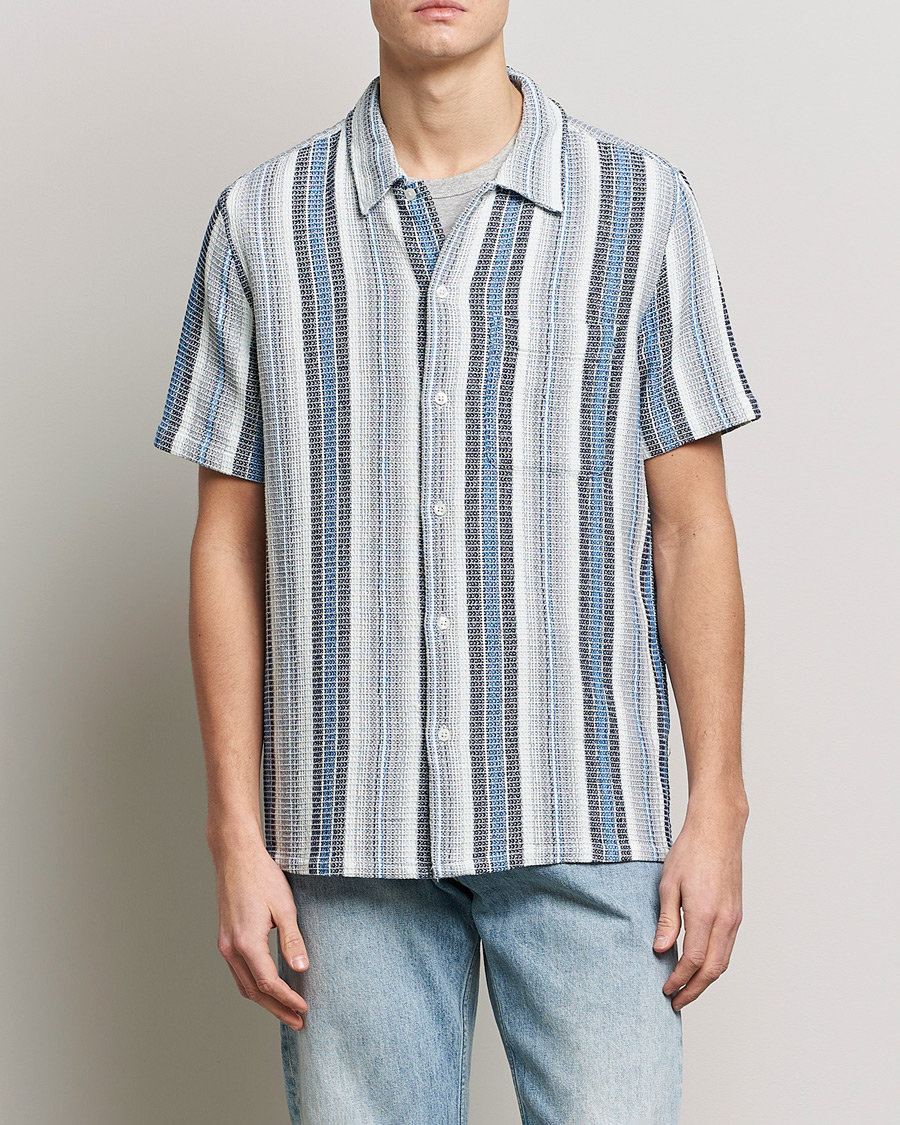 Men |  | Samsøe & Samsøe | Avan Organic Cotton Short Sleeve Shirt Blue Stripe