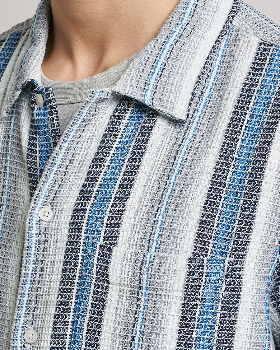 Men | Shirts | Samsøe Samsøe | Samsøe & Samsøe Avan Organic Cotton Short Sleeve Shirt Blue Stripe
