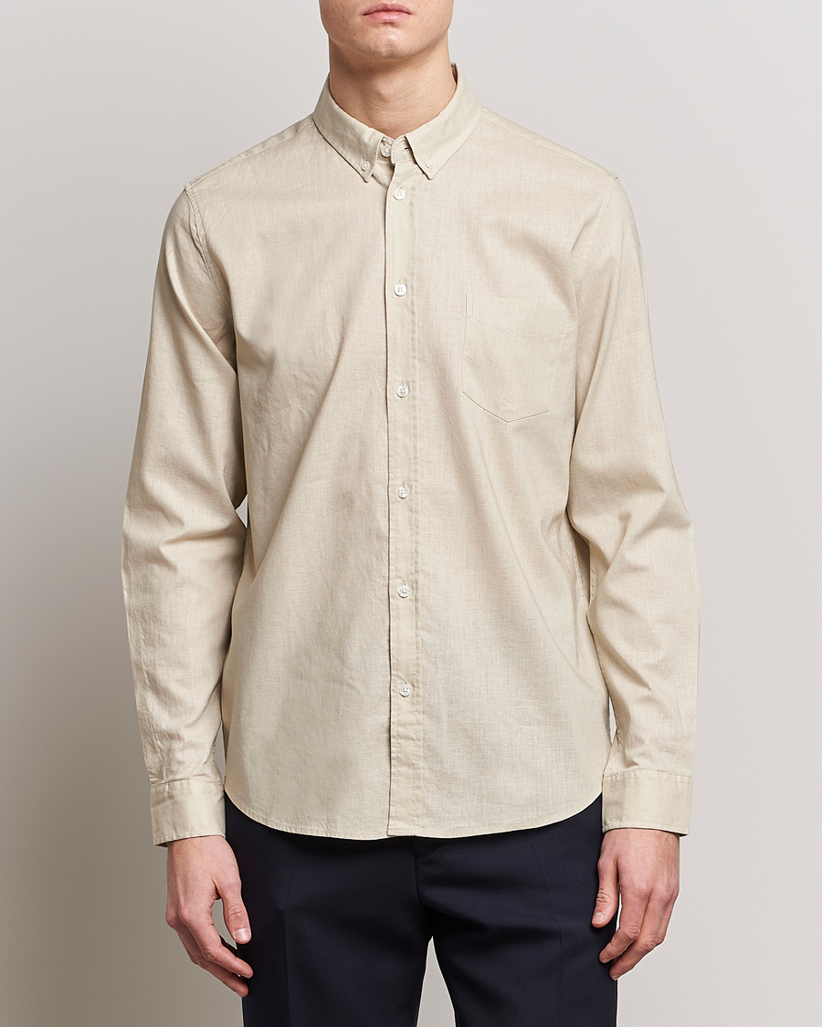 Men | Shirts | Samsøe Samsøe | Samsøe & Samsøe Liam Linen Cotton Shirt Oatmeal